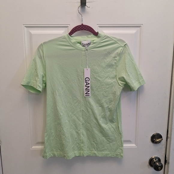 NWT Ganni Lime Green Spell Out T-shirt - Picture 1 of 7